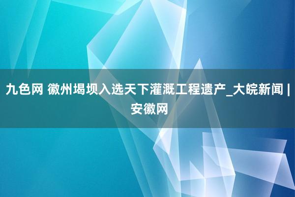 九色网 徽州堨坝入选天下灌溉工程遗产_大皖新闻 | 安徽网