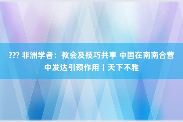 ??? 非洲学者：教会及技巧共享 中国在南南合营中发达引颈作用丨天下不雅